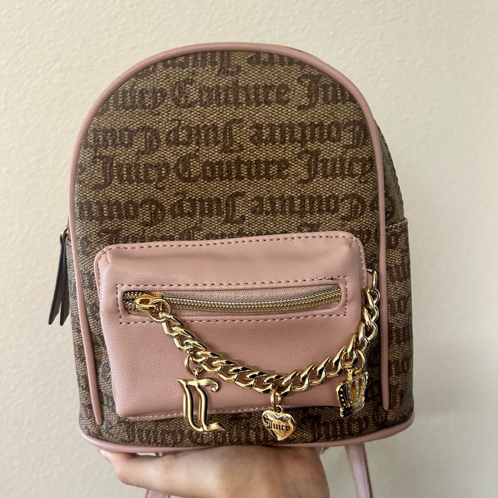 Juicy Couture Brown and Pink Backpack with Gold Accents
